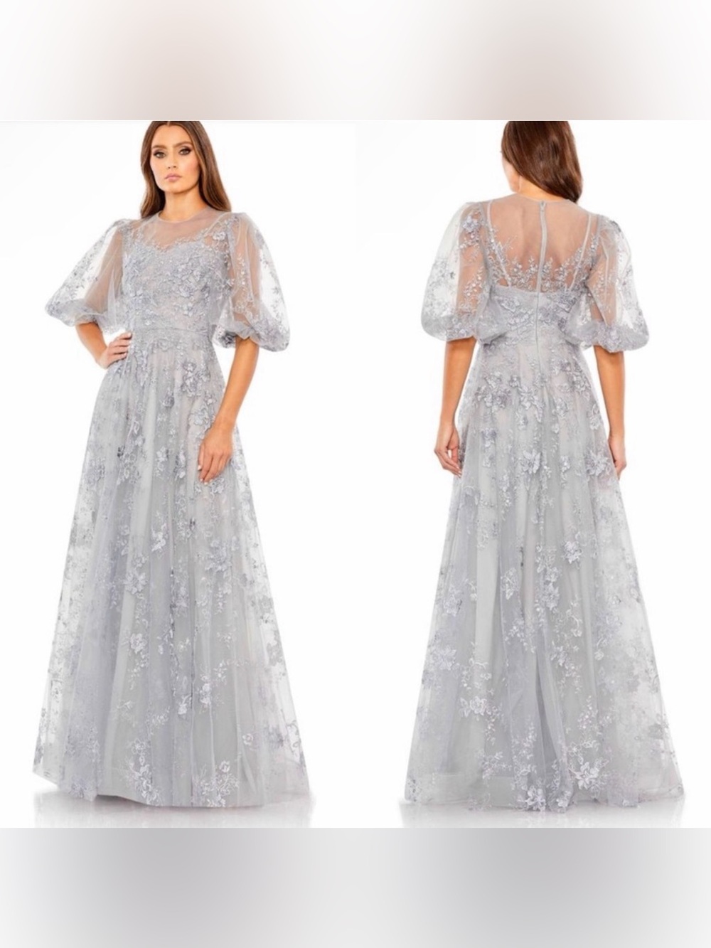 Mac Duggal
Women's Embroidered Illusion High Neck Puff Sleeve A Line size 14
